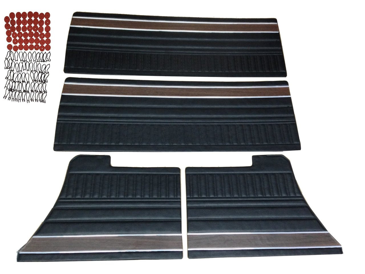 W6506 Mopar 1972 Duster 340 and Dart Swinger Scamp Front and Rear Woodgrain Door Panel Set